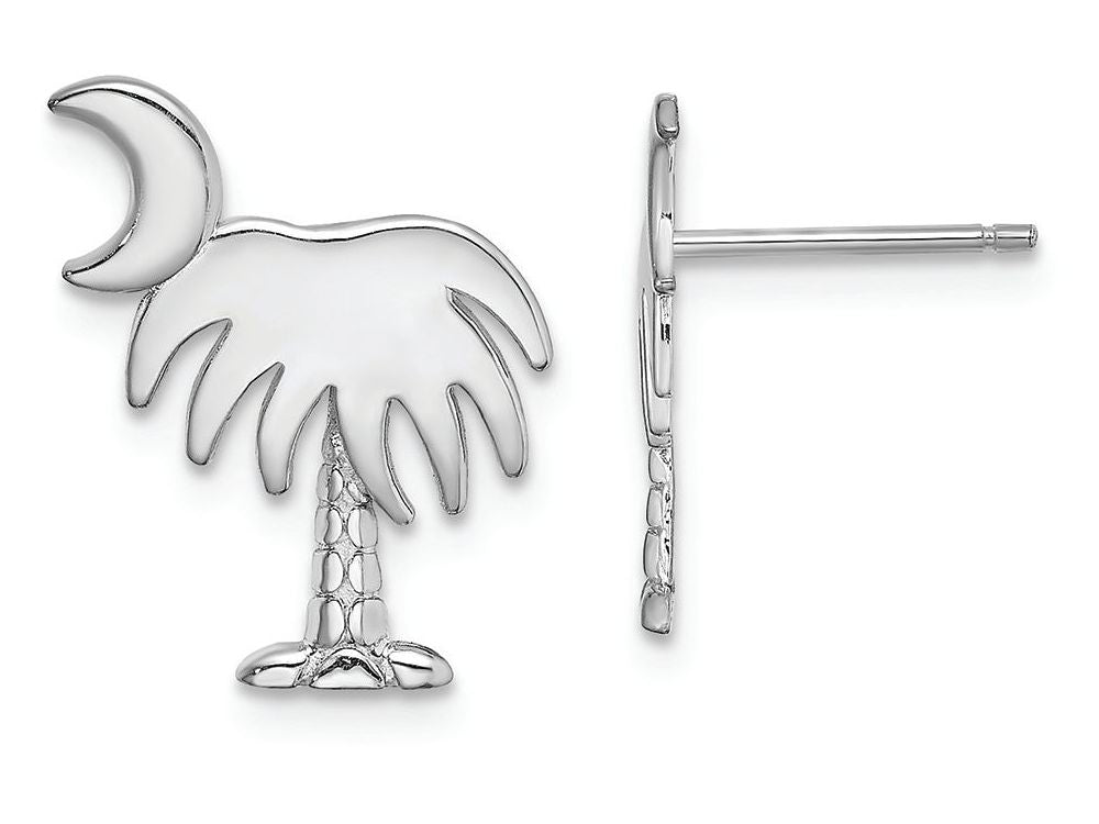 FJC Finejewelers 14k White Gold White Charleston Palm Tree with Moon Post Earrings