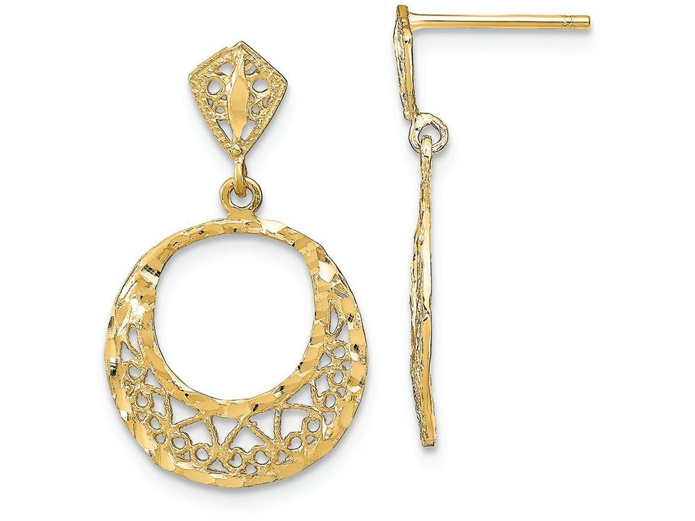 FJC Finejewelers 14k Yellow Gold Circle Dangle with Cut-out Hearts Diamond Post