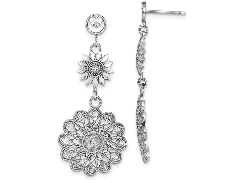 FJC Finejewelers 14k White Gold Sunflower Style Double Drop Bright Cut Accent Charm