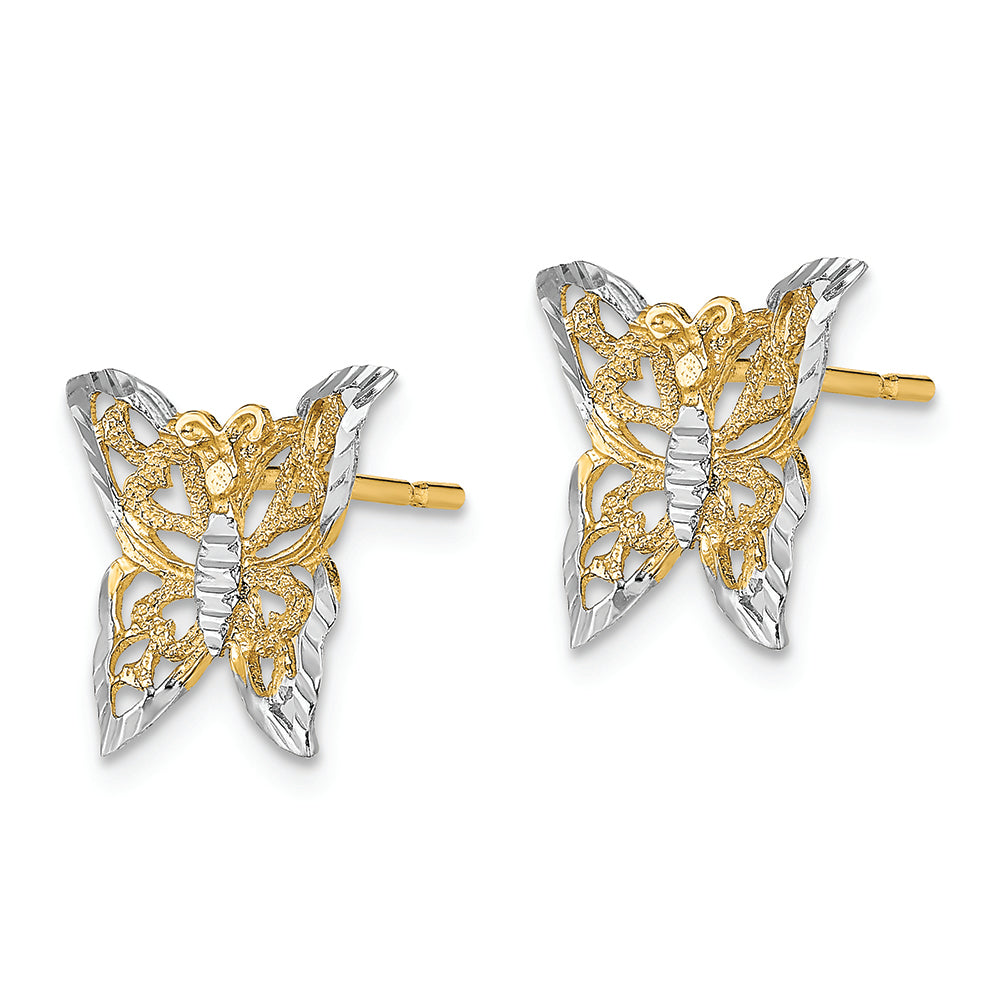 FJC Finejewelers 14k Two-tone Gold Bright Cut Butterfly Post Earrings