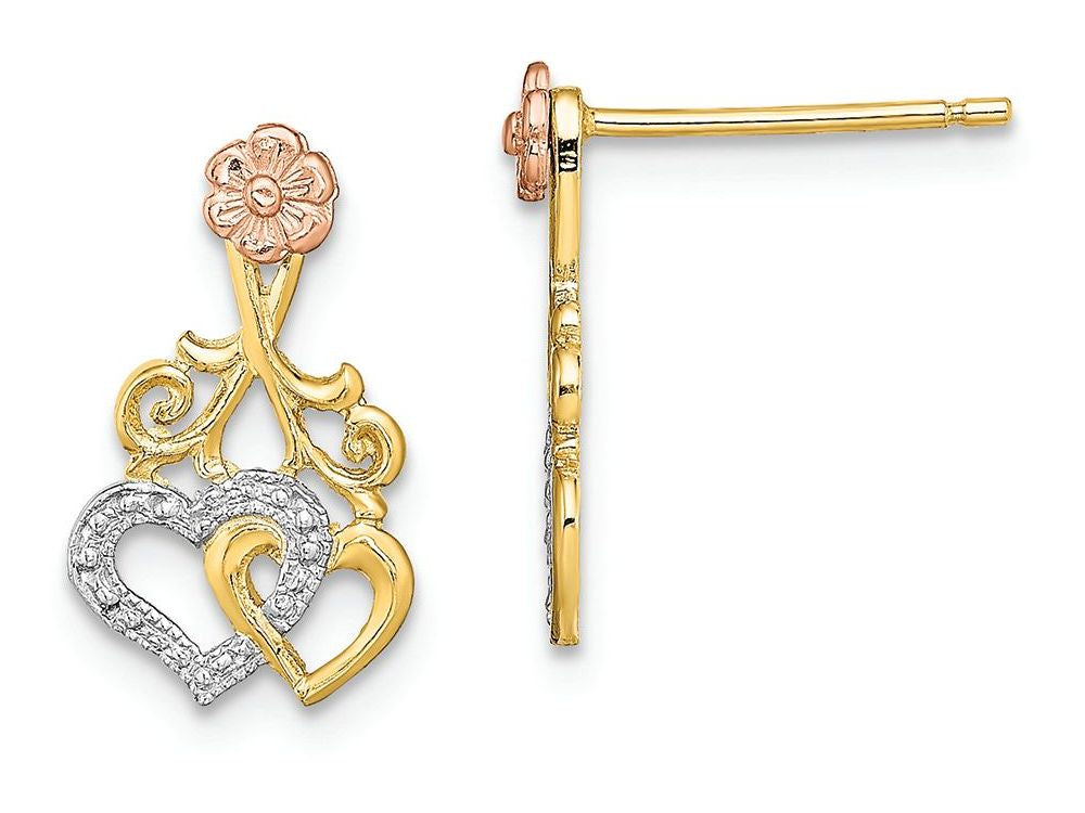 FJC Finejewelers 14k Two-tone Gold Double Hearts Hanging From Flowertri-color Charm