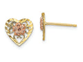 FJC Finejewelers 14k Two-tone Gold Bright Cut Heart Post with Pink Flower Center Charm