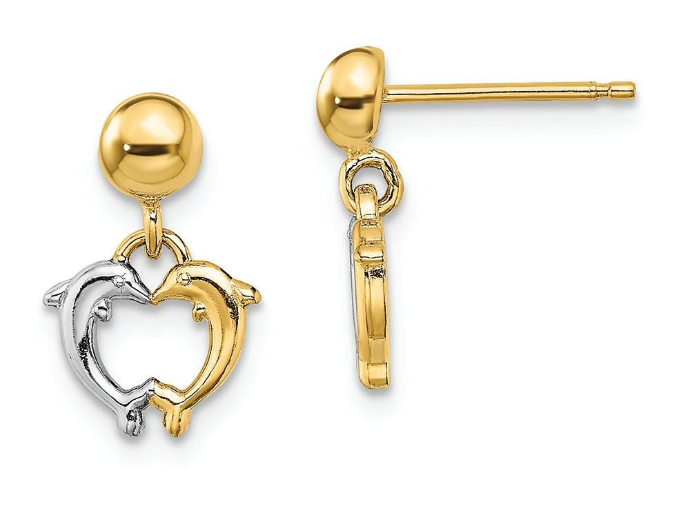 FJC Finejewelers 14k Two-tone Gold White Yellow Dolphin Dangle Earrings
