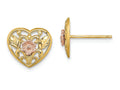 FJC Finejewelers 14k Two-tone Gold Heart with Pink Flower Post Charm 12 x 10mm