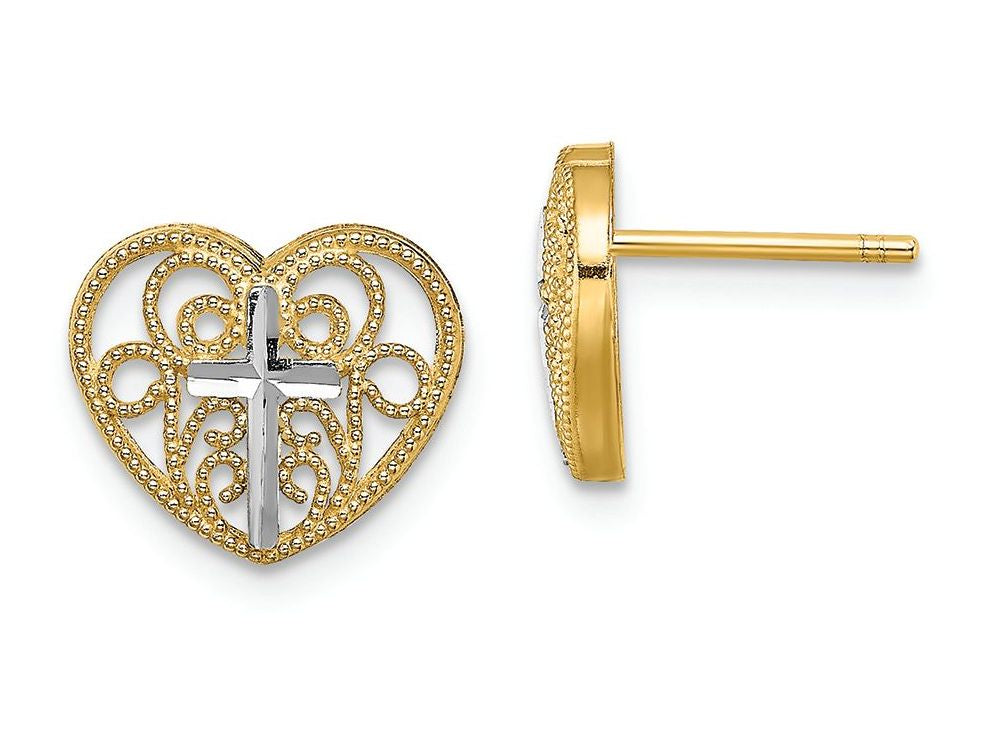 FJC Finejewelers 14k Yellow Gold with Rhodium Heart Postwithhite Cross Centerfiligree Charm