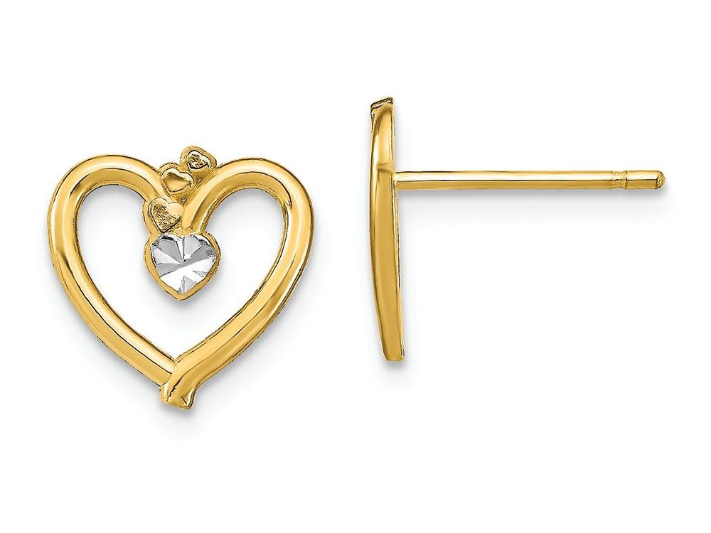 FJC Finejewelers 14k Two-tone Gold Heart Bright Cut Shooting Starburst Post Earrings