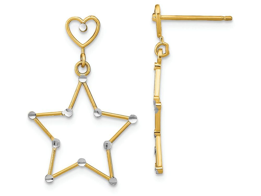 FJC Finejewelers 14k Two-tone Gold Star Bright Cut Accents Dangling From Heart Earrings