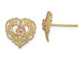 FJC Finejewelers 14k Two-tone Gold Heart with Lace Trim Pink Flower Center Charm 11.85 x 11mm