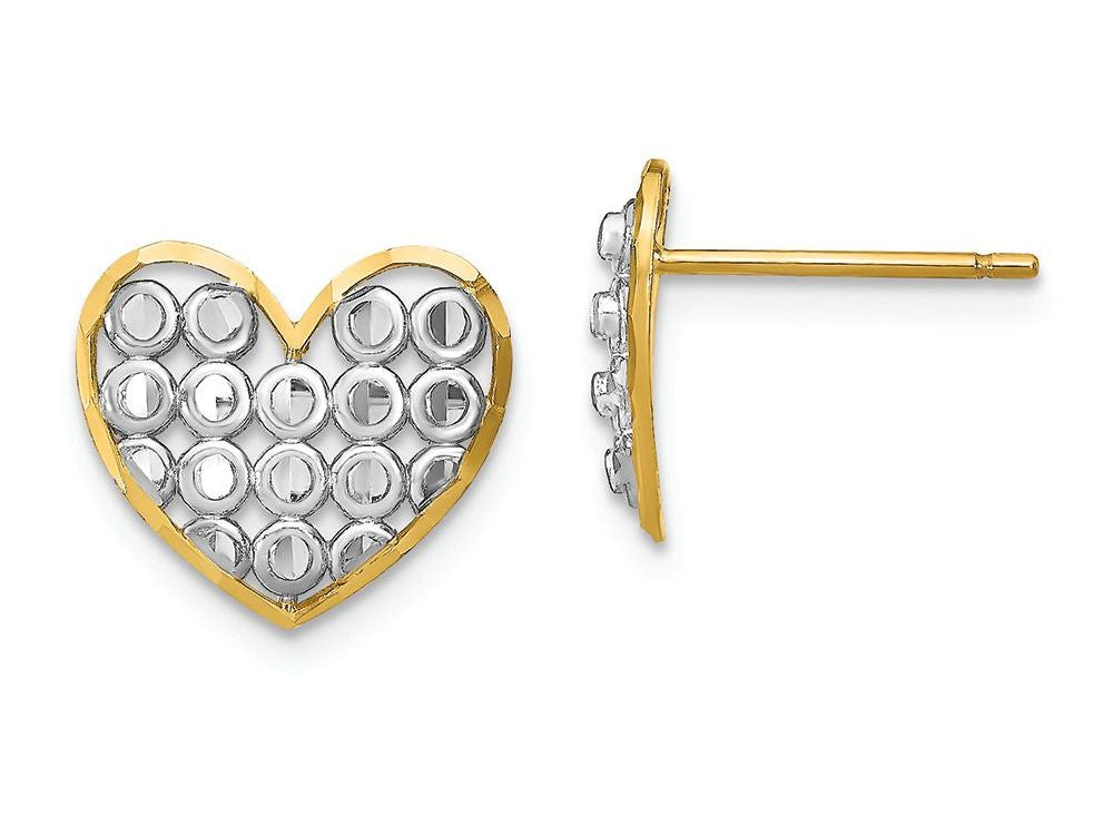 FJC Finejewelers 14k Two-tone Gold Heart Bright Cut Circles Post Earringscut-out