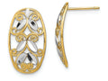 FJC Finejewelers 14k Two-tone Gold Oval Filigree Post Wwithht Bright Cut Leaves