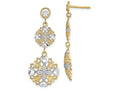 FJC Finejewelers White Center Flower with Bright Cut Heart Edges Double Drop Charm Dangle Earrings