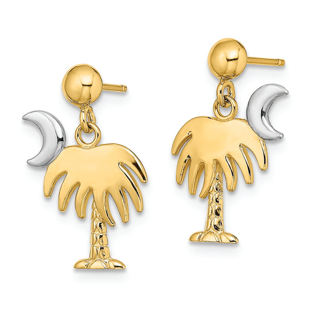 FJC Finejewelers 14k Two-tone Gold Charleston Palm Tree Moon Dangle Earrings