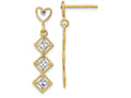 FJC Finejewelers 14k Two-tone Gold Heart Post with Triple Diamond Shape White Bright Cut Accents Dangli