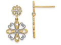 FJC Finejewelers 14k Two-tone Gold Double Fashion Flower Beaded Heart Petals Dangle Ear
