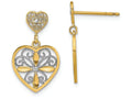 FJC Finejewelers 14k Two-tone Gold Double Fashion Heart with Flower White Beaded Filigree Dangle Earrings