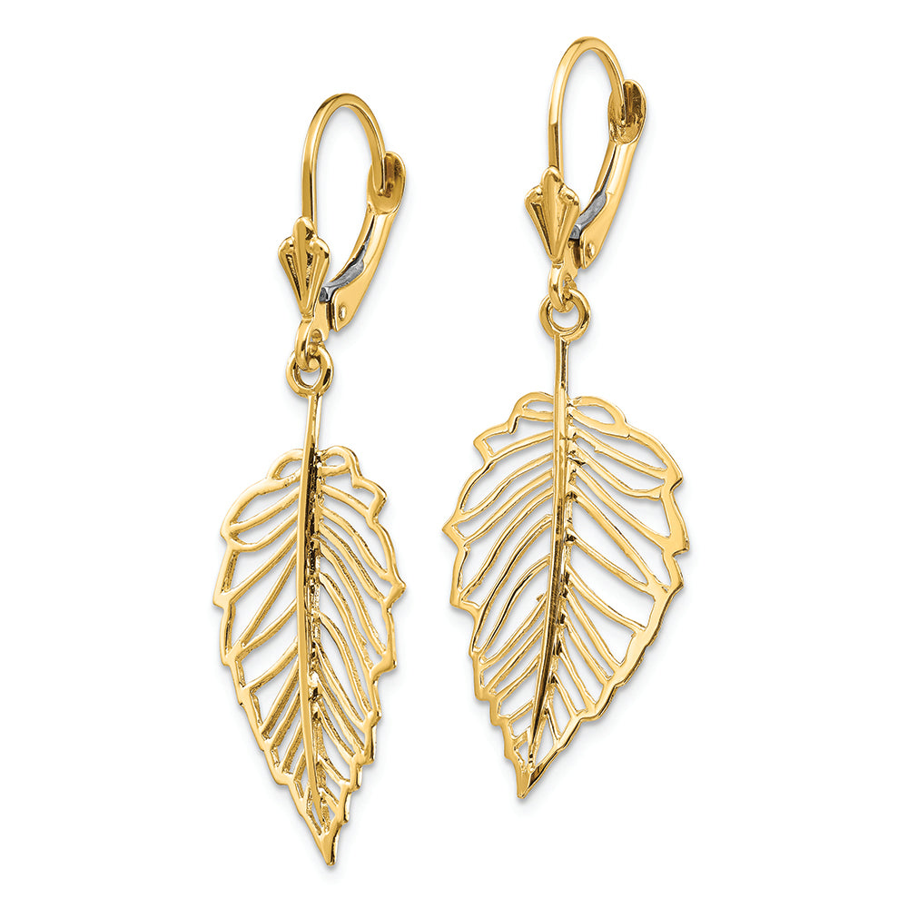 FJC Finejewelers 14k Yellow Gold Polished Leaf Leverback Earrings