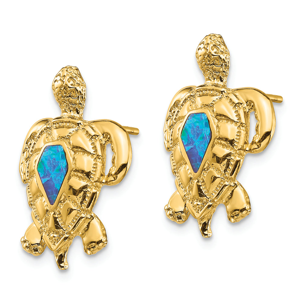 FJC Finejewelers 14k Yellow Gold Created Opal Turtle Post Earrings