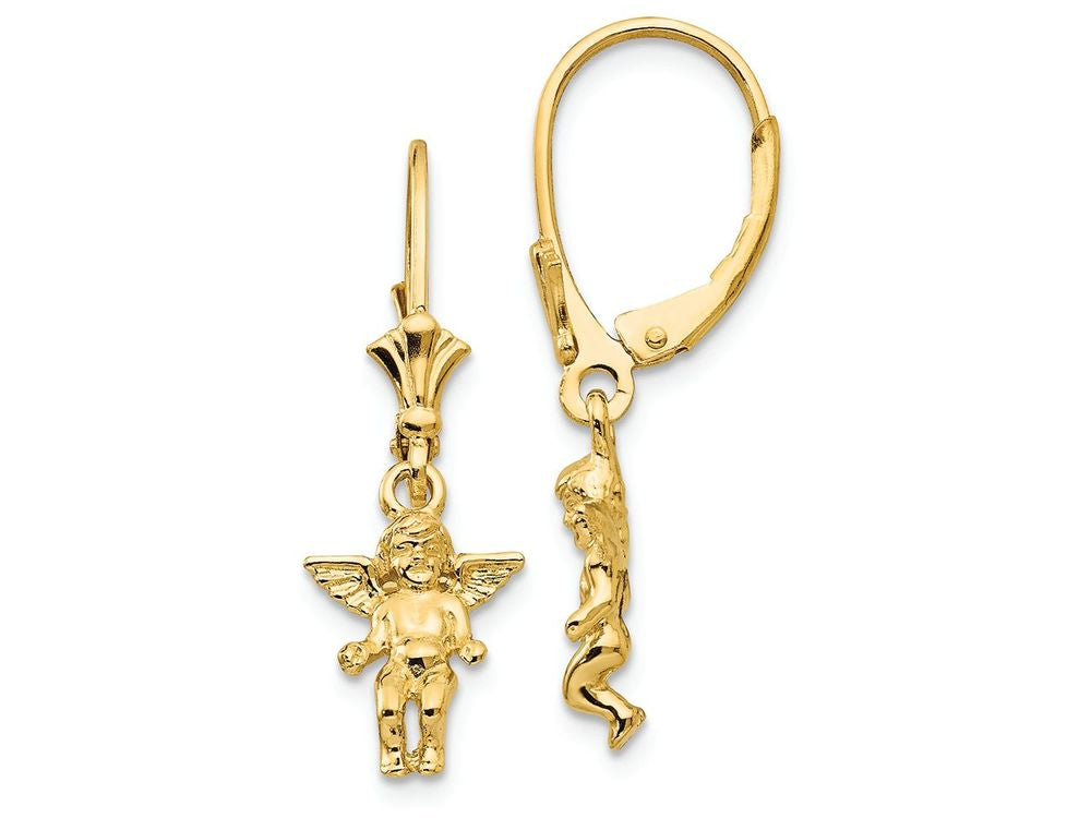 FJC Finejewelers 14k Yellow Gold 3d Mini Guardian Angelleverback Earrings