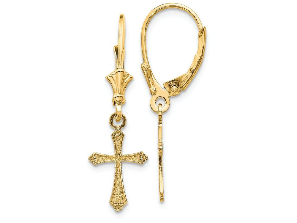FJC Finejewelers 14k Yellow Gold Mini Cross with Scroll Tipsleverback Earrings