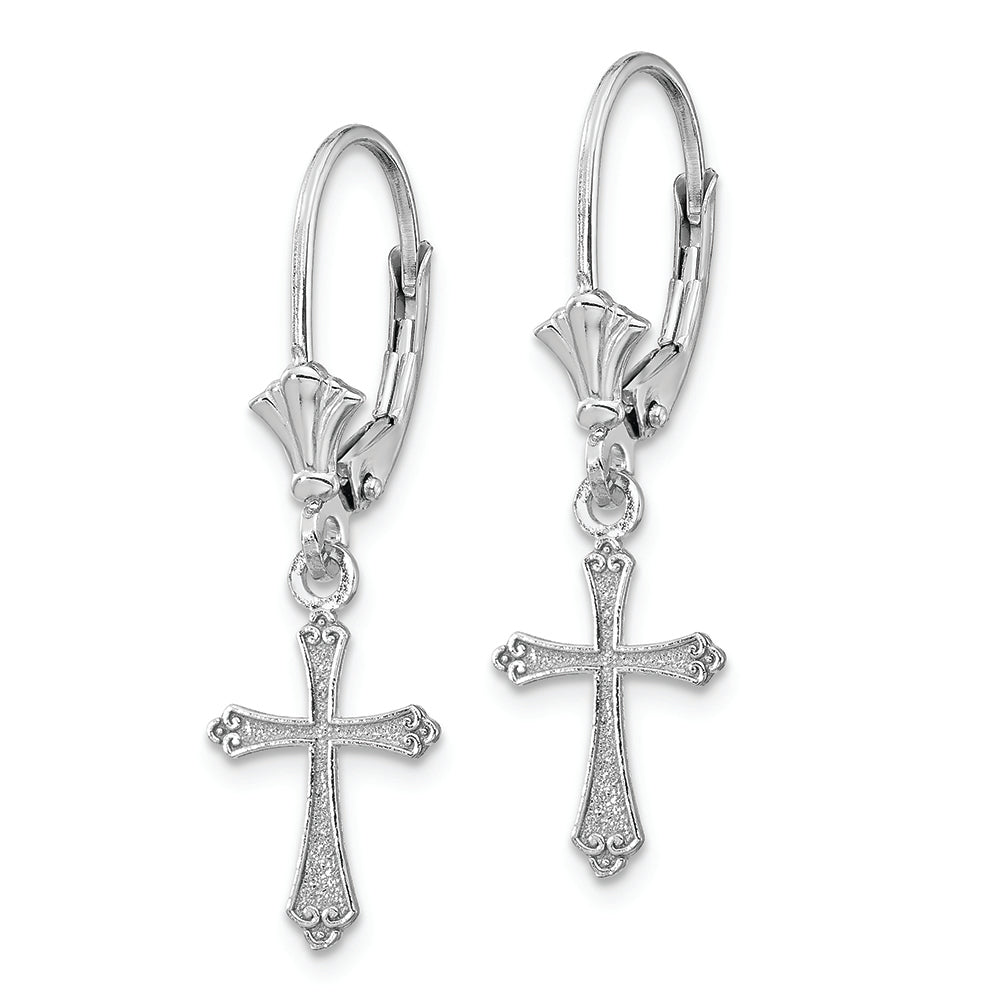 FJC Finejewelers 14k White Gold Mini Cross with Scroll Tipsleverback Earrings