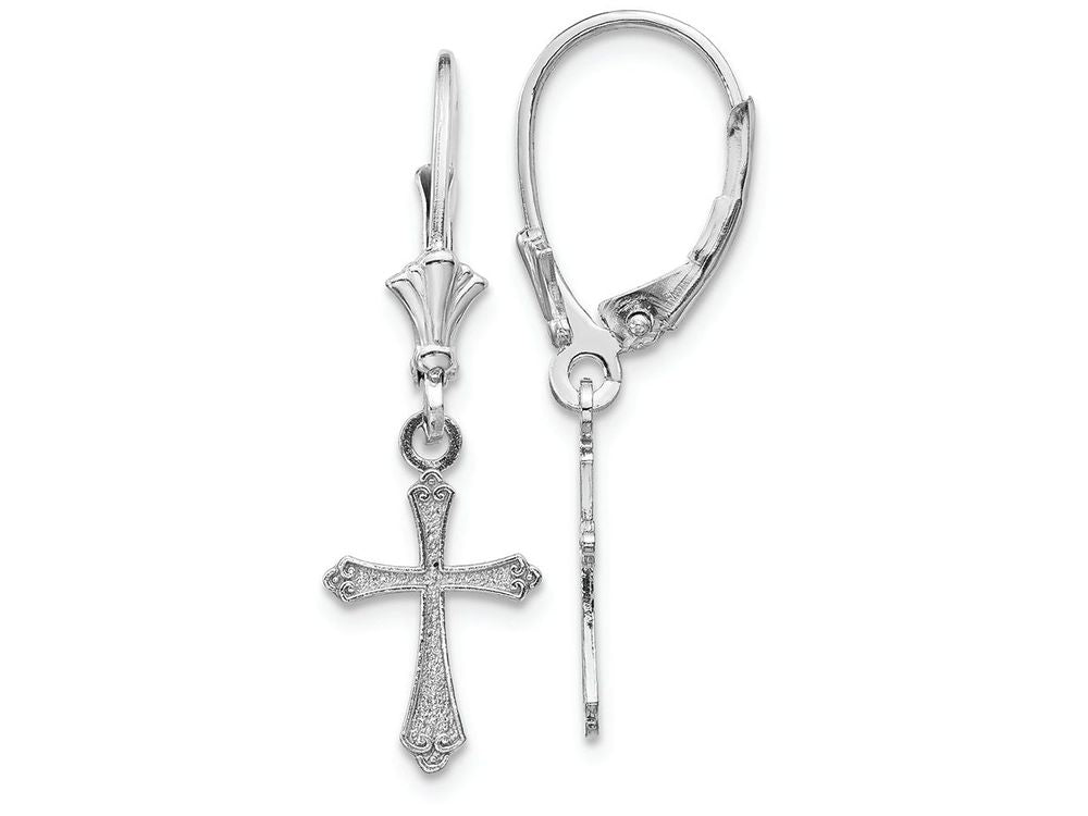 FJC Finejewelers 14k White Gold Mini Cross with Scroll Tipsleverback Earrings