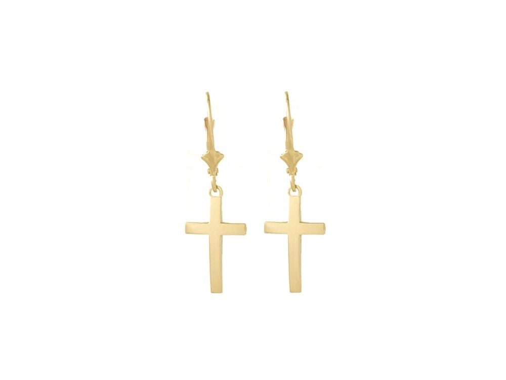 FJC Finejewelers 14k Yellow Gold Beveled Cross with Square Tips Leverback Earrings