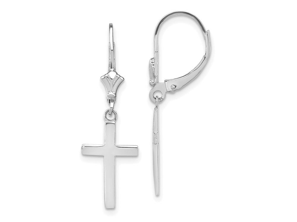 FJC Finejewelers 14k White Gold Beveled Cross with Square Tips Leverback Earrings