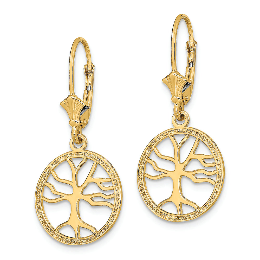 FJC Finejewelers 14k Yellow Gold Tree Of Life In Round Frame Leverback Earrings