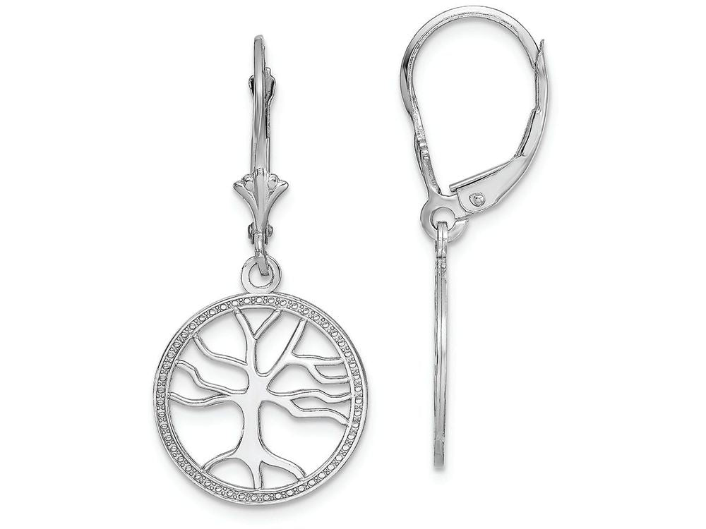 FJC Finejewelers 14k White Gold Tree Of Life In Round Frame Leverback Earrings
