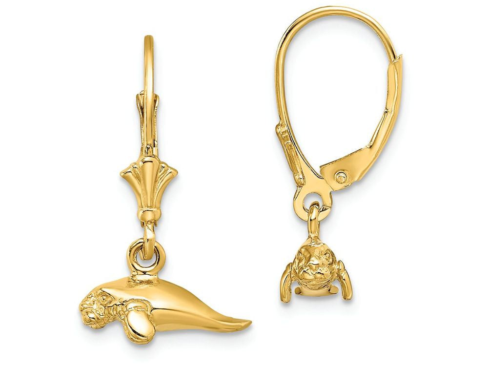 FJC Finejewelers 14k Yellow Gold 3d Mini Manatee Leverback Earrings