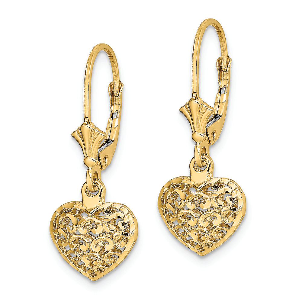 FJC Finejewelers 14k Yellow Gold 3d Mini Bright Cut Puffed Heartleverback Earrings