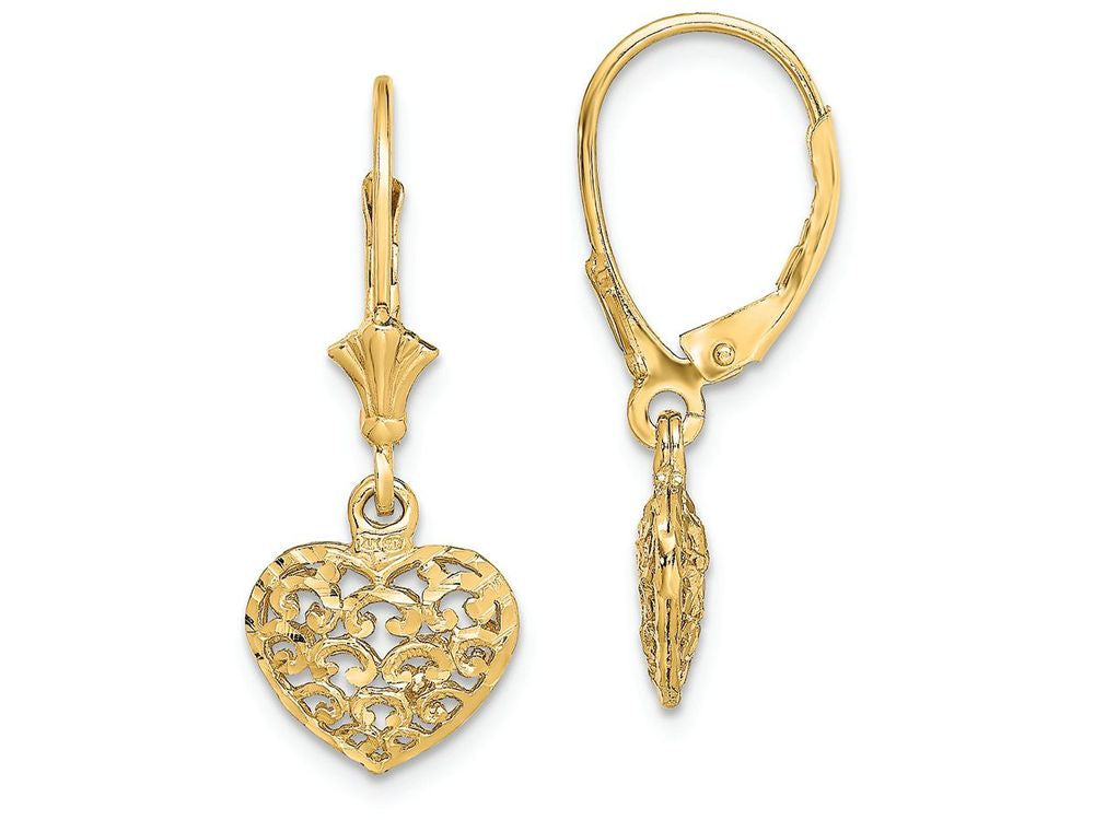 FJC Finejewelers 14k Yellow Gold 3d Mini Bright Cut Puffed Heartleverback Earrings