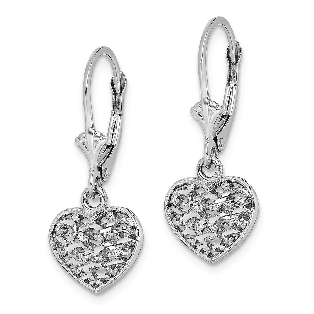 FJC Finejewelers 14k White Gold 3d Mini Bright Cut Puffed Heartleverback Earrings