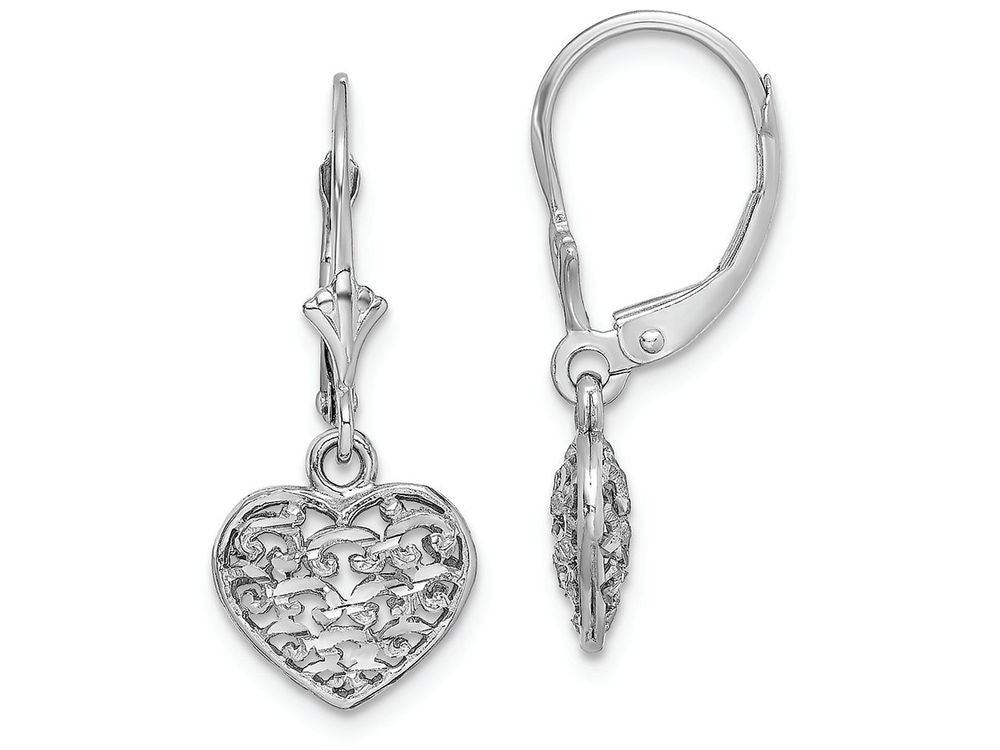 FJC Finejewelers 14k White Gold 3d Mini Bright Cut Puffed Heartleverback Earrings
