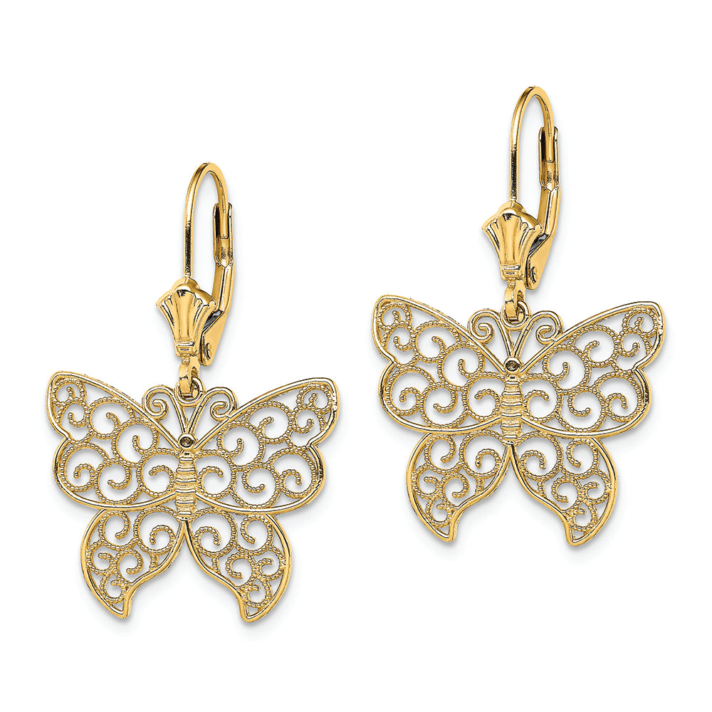 FJC Finejewelers 14k Yellow Gold Butterfly with Beaded Filigree Wings Leverback Earrings