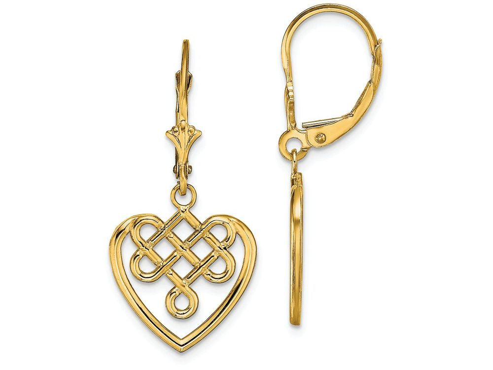 FJC Finejewelers 14k Yellow Gold Sm Celtic Knot Heart Leverback Earringscut-out