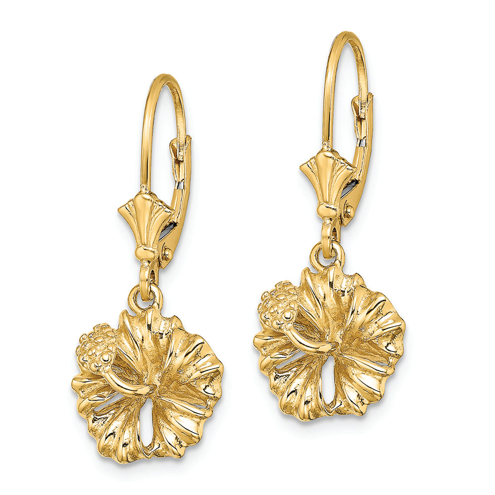 FJC Finejewelers 14k Yellow Gold Hibiscus Flower Leverback Earrings Textured