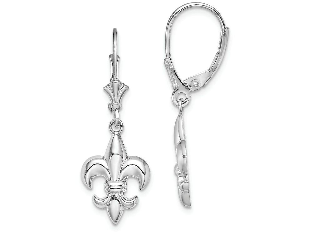 FJC Finejewelers 14k White Gold Small Fleur-de-lis Leverback Earrings