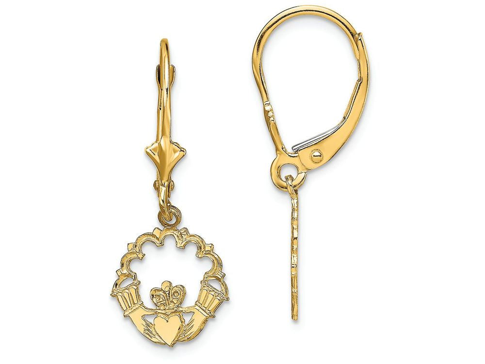 FJC Finejewelers 14k Yellow Gold Claddagh In Circle with Lace Trimleverback Earrings