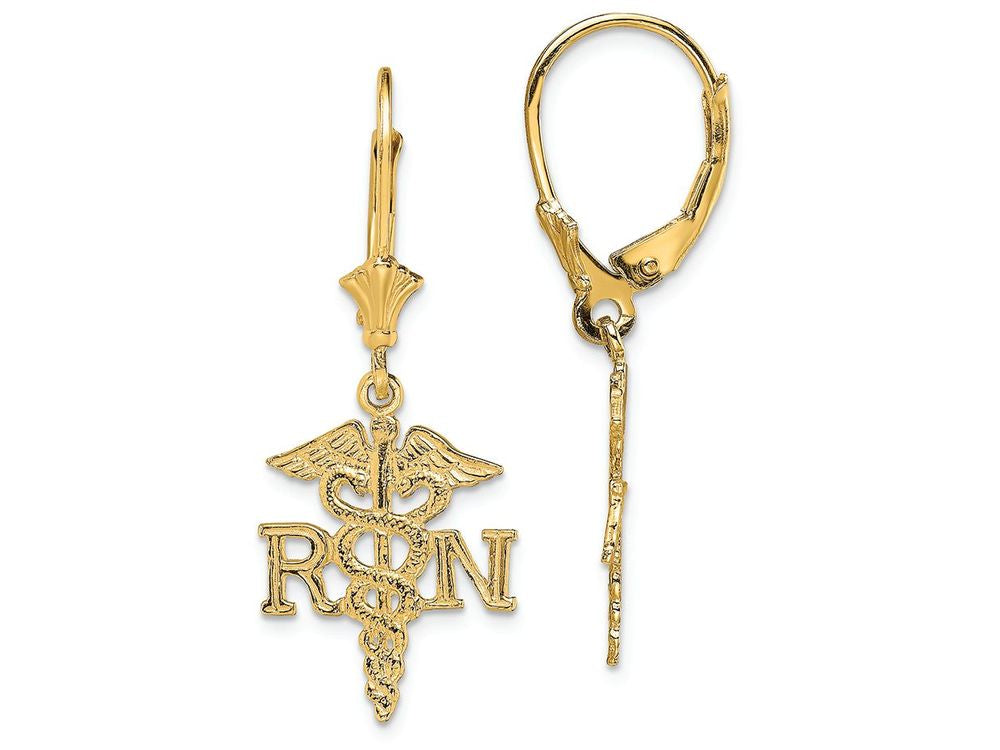 FJC Finejewelers 14k Yellow Gold Rn" Caduceus Leverback Earrings