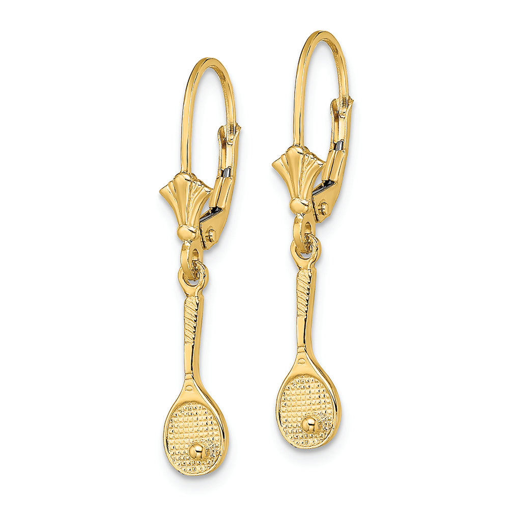 FJC Finejewelers 14k Yellow Gold Tennis Racquet with Ball Leverback Earrings