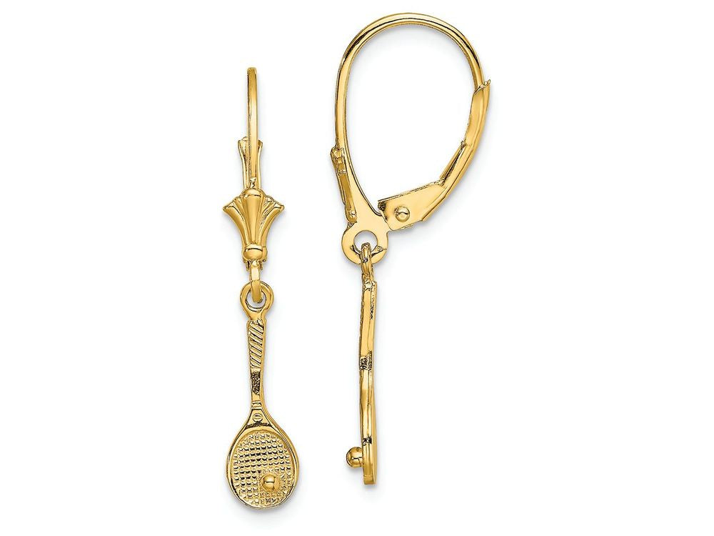 FJC Finejewelers 14k Yellow Gold Tennis Racquet with Ball Leverback Earrings