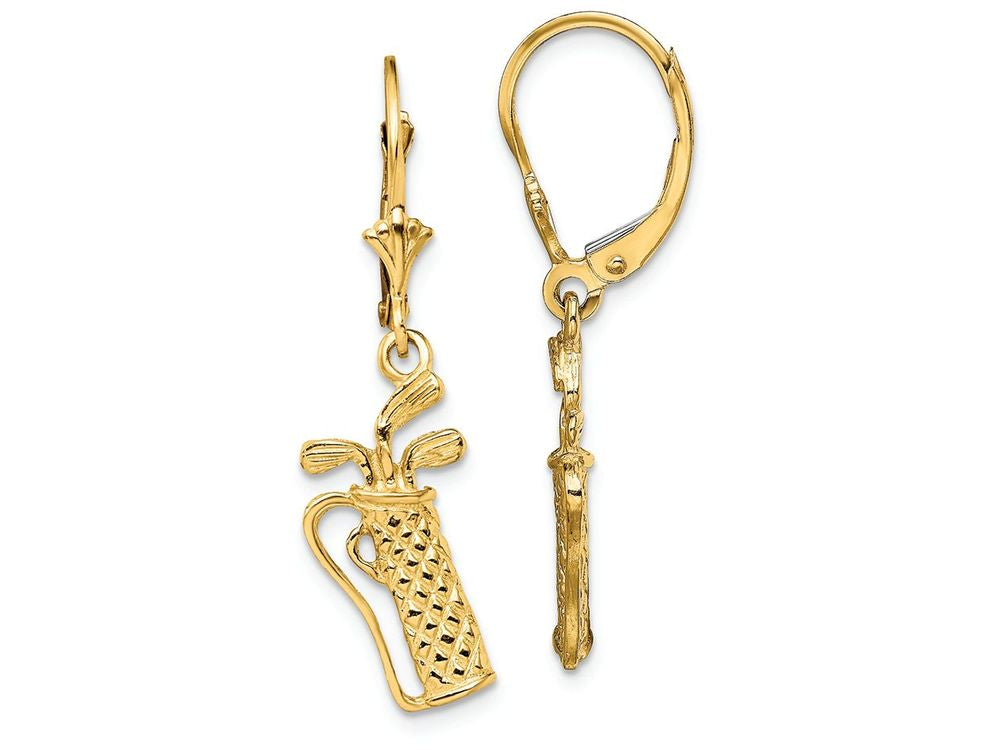 FJC Finejewelers 14k Yellow Gold Golf Bag Leverback Earrings Textured
