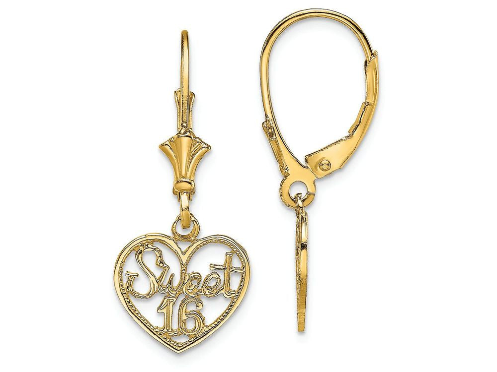 FJC Finejewelers 14k Yellow Gold Sweet 16 In Heartleverback Earringscut-out