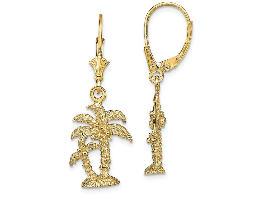 FJC Finejewelers 14k Yellow Gold Double Palm Trees with Tall Trunks Leverback Earrings