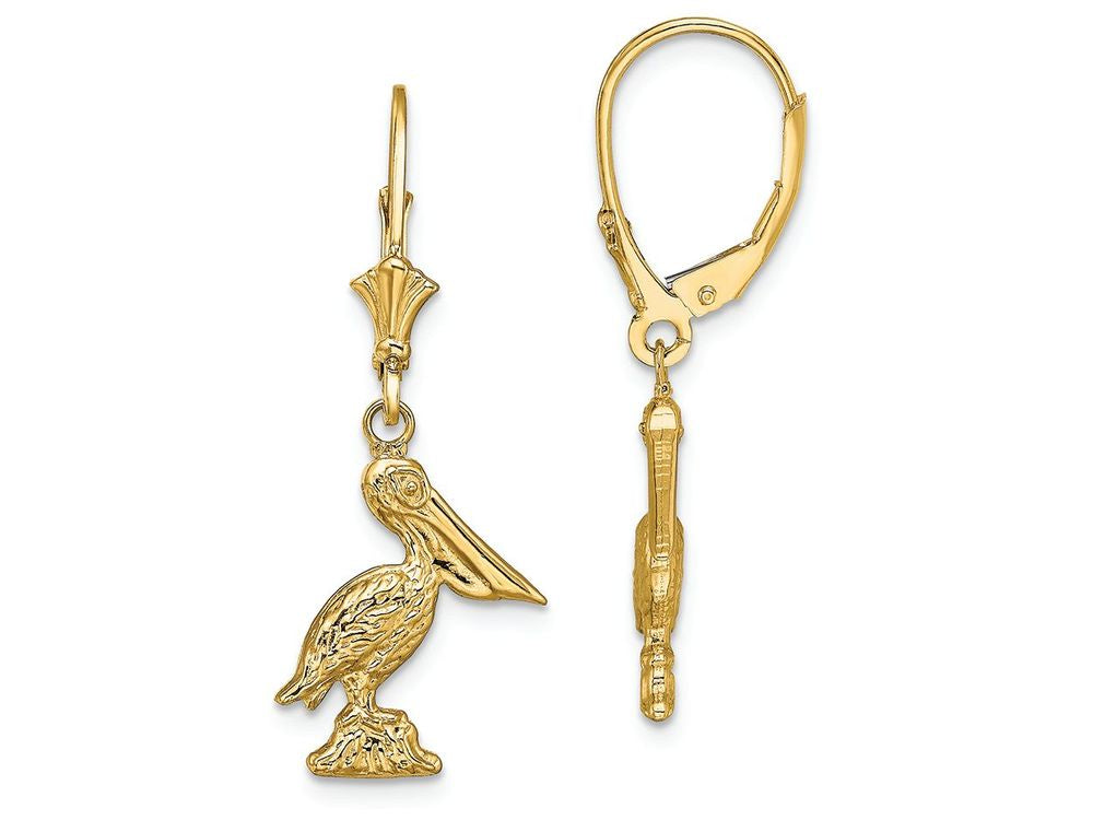 FJC Finejewelers 14k Yellow Gold 3d Sm Pelican Standing Leverback Earrings