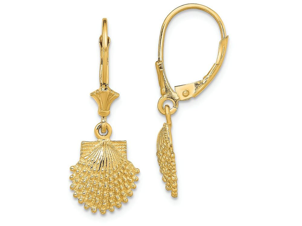FJC Finejewelers 14k Yellow Gold Beaded Scallop Shell Leverback Earrings