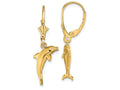 FJC Finejewelers 14k Yellow Gold 3d Mini Dolphin Jumping Leverback Earrings Polish Text