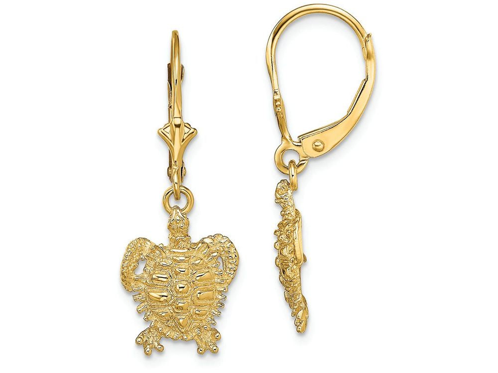 FJC Finejewelers 14k Yellow Gold Sea Turtle with Spiny Shell Leverback Earrings