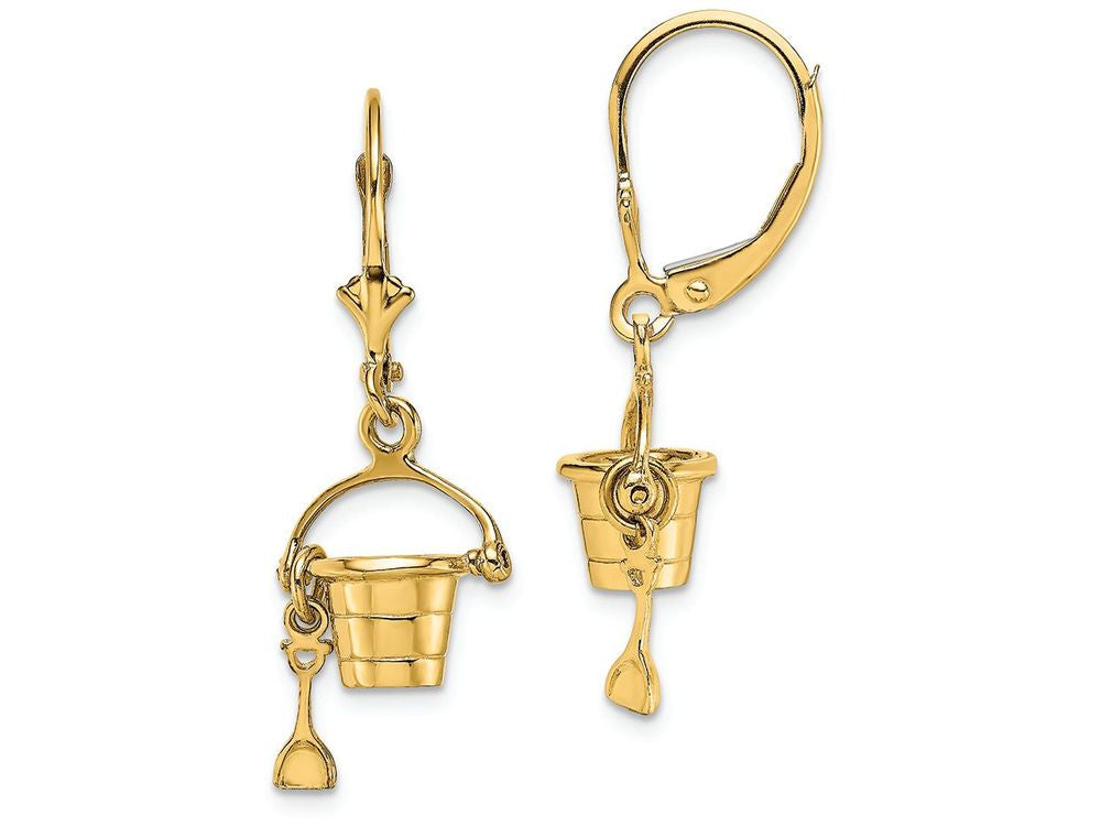 FJC Finejewelers 14k Yellow Gold 3d Beach Bucket with Shovel Leverback Earrings